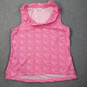 Crown & Ivy Ruffle Collar Sleeveless Blouse Womens Large Pink/White Floral